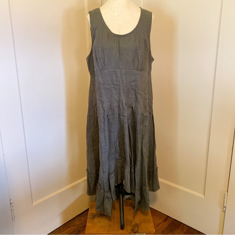 Grey linen dress with asymmetric hemline
